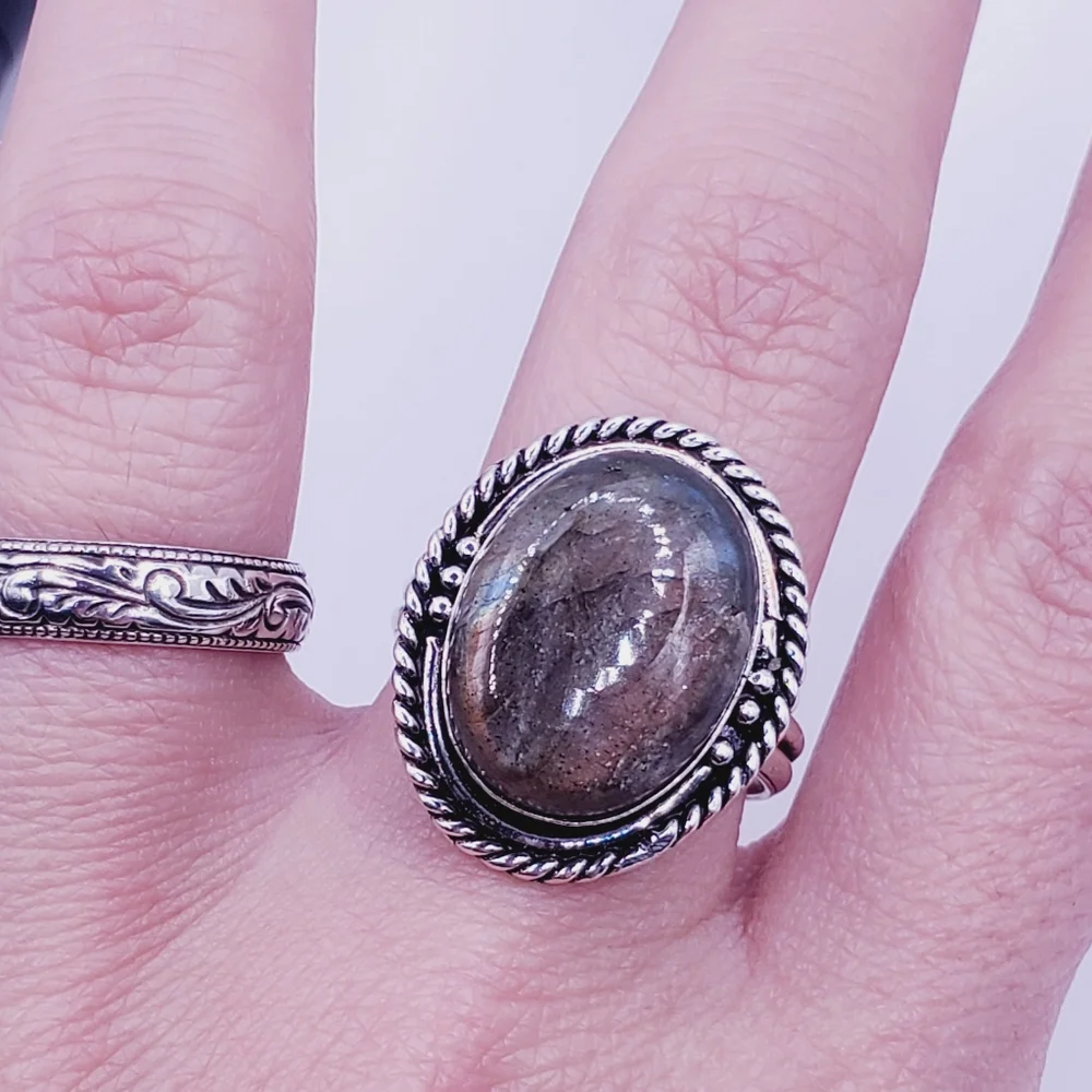 Genuine Oval Bezel Set Labradorite 925 Sterling Silver Ring